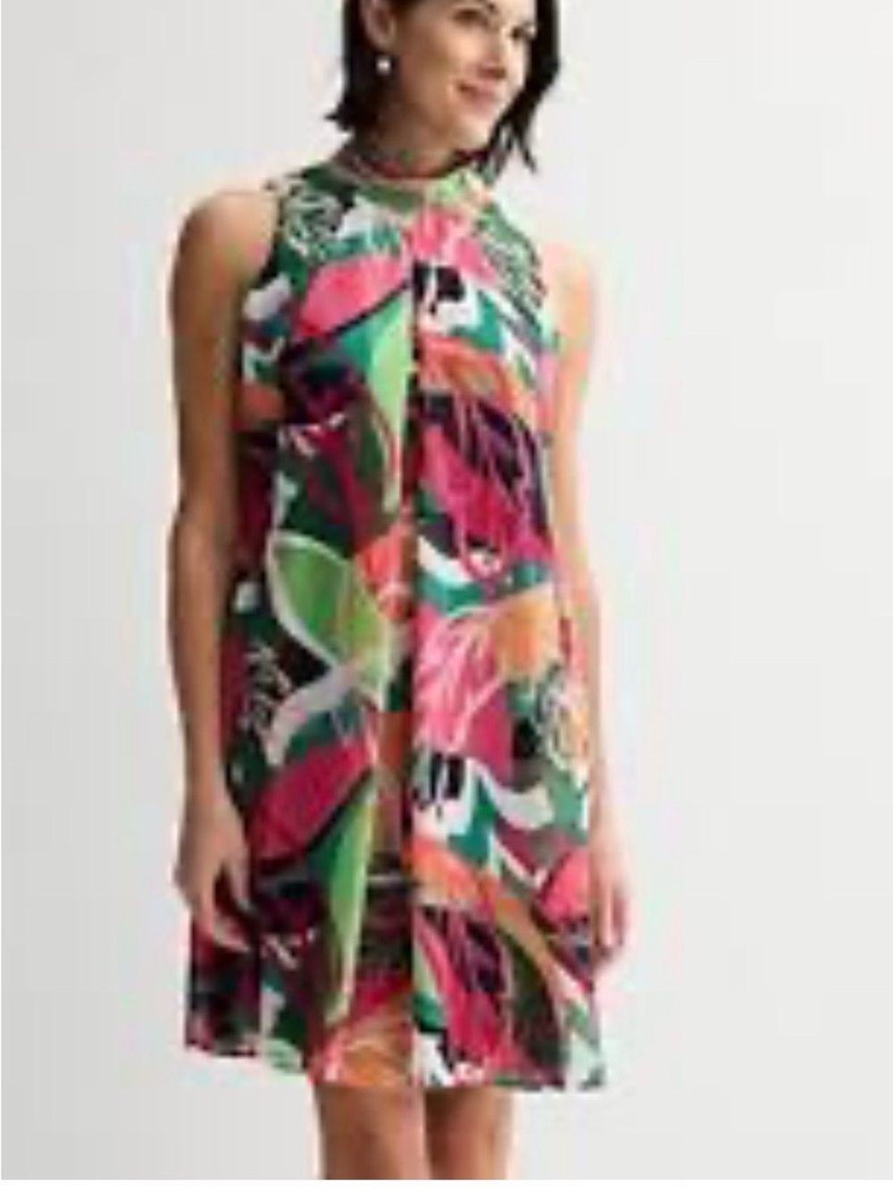 Robbie Bee Tropical High-Neck Shift Dress - Pink, Green, Orange, Black